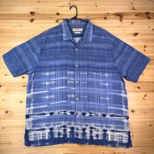 Tommy Bahama Shirt Mens 3XL Blue Silk Geometric Abstract Short Sleeve Button Up